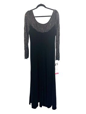 Blushe By Spiegel Whimsigoth Black Velvet Maxi Dress Gown Mesh Shimmer Witchy 14
